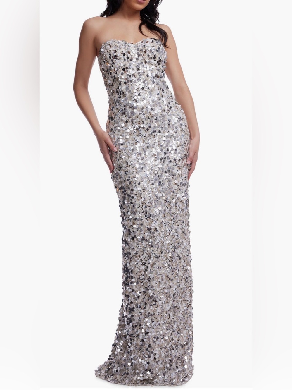 dress the population vada pailette strapless gown